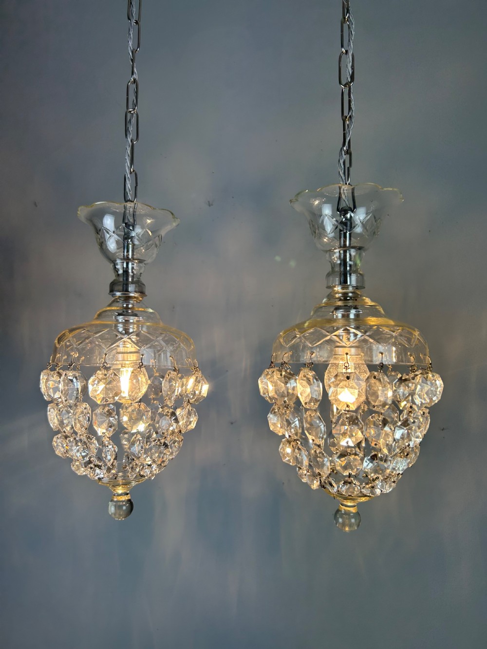 Pair of Lustre Chandelier Ceiling Lights, Rewired  View VII