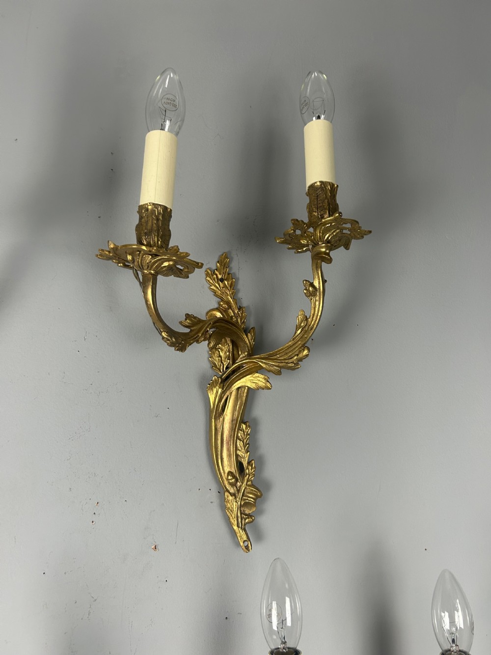 Set Of 4 Gilt French Antique Wall Lights, Rewired  View II