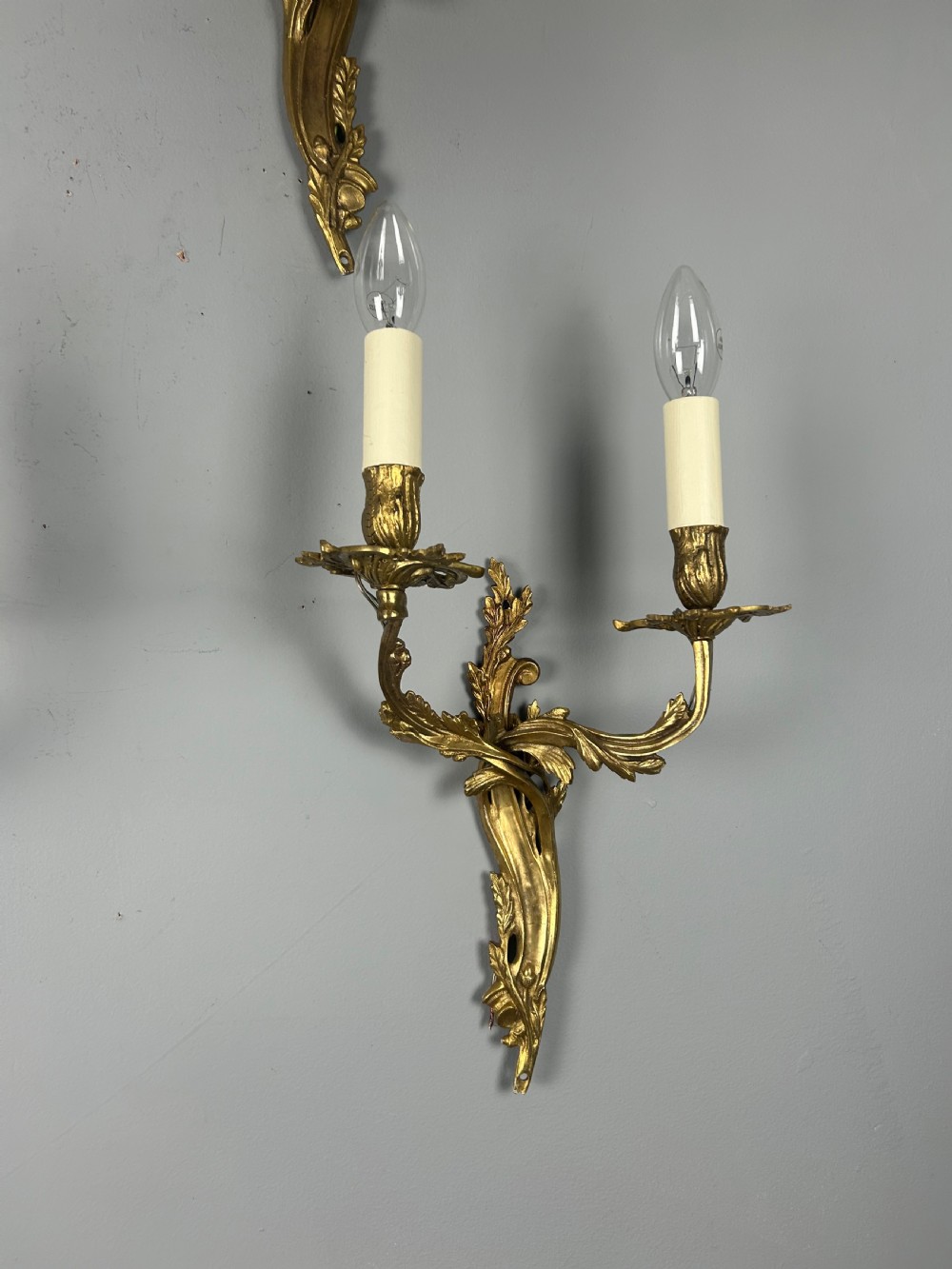 Set Of 4 Gilt French Antique Wall Lights, Rewired  View V