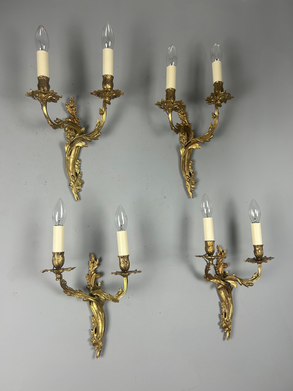 Set Of 4 Gilt French Antique Wall Lights, Rewired  View IX