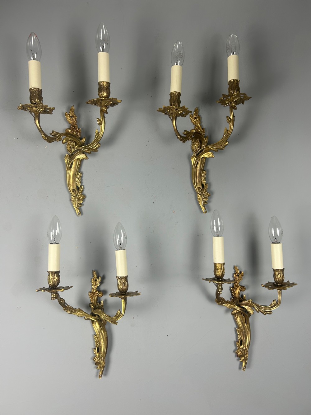 Set Of 4 Gilt French Antique Wall Lights, Rewired  View X