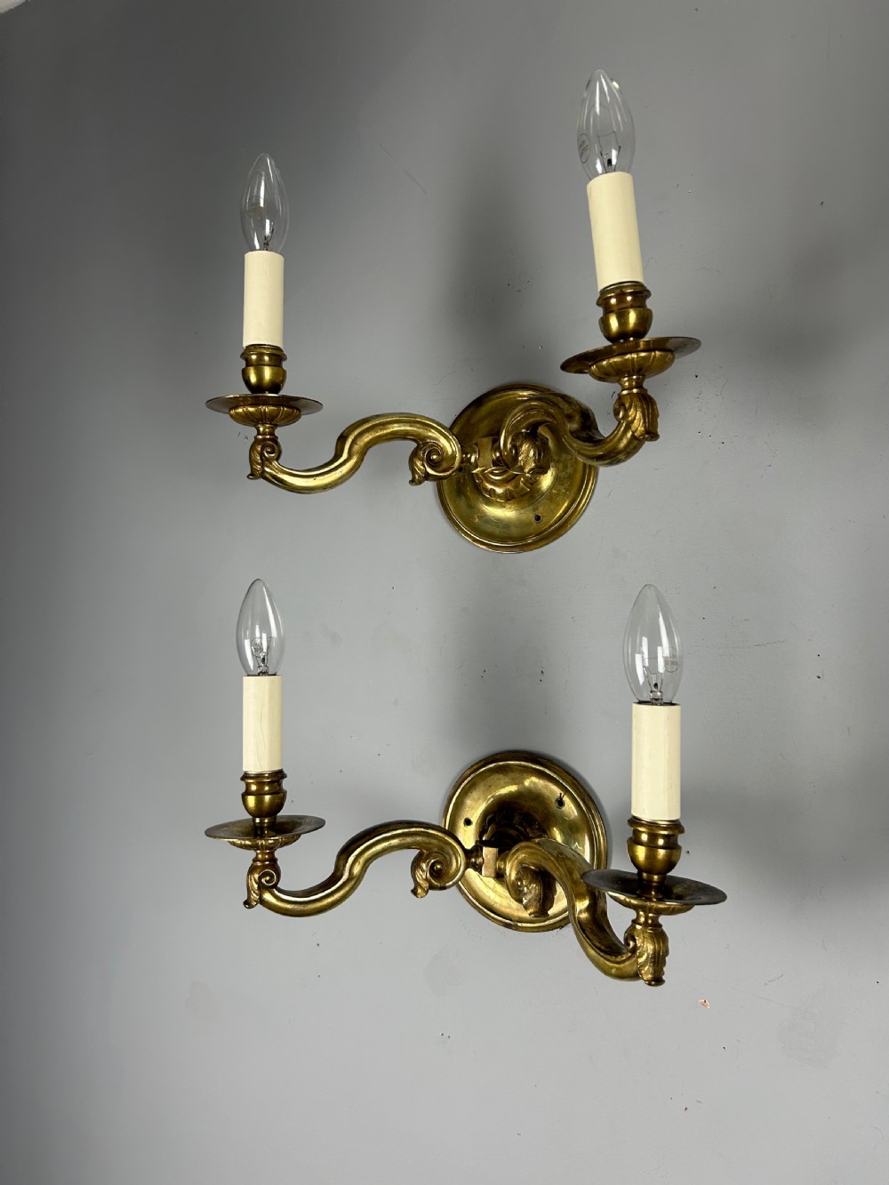Set Of 4 English Brass Antique Wall Lights, Rewired View II