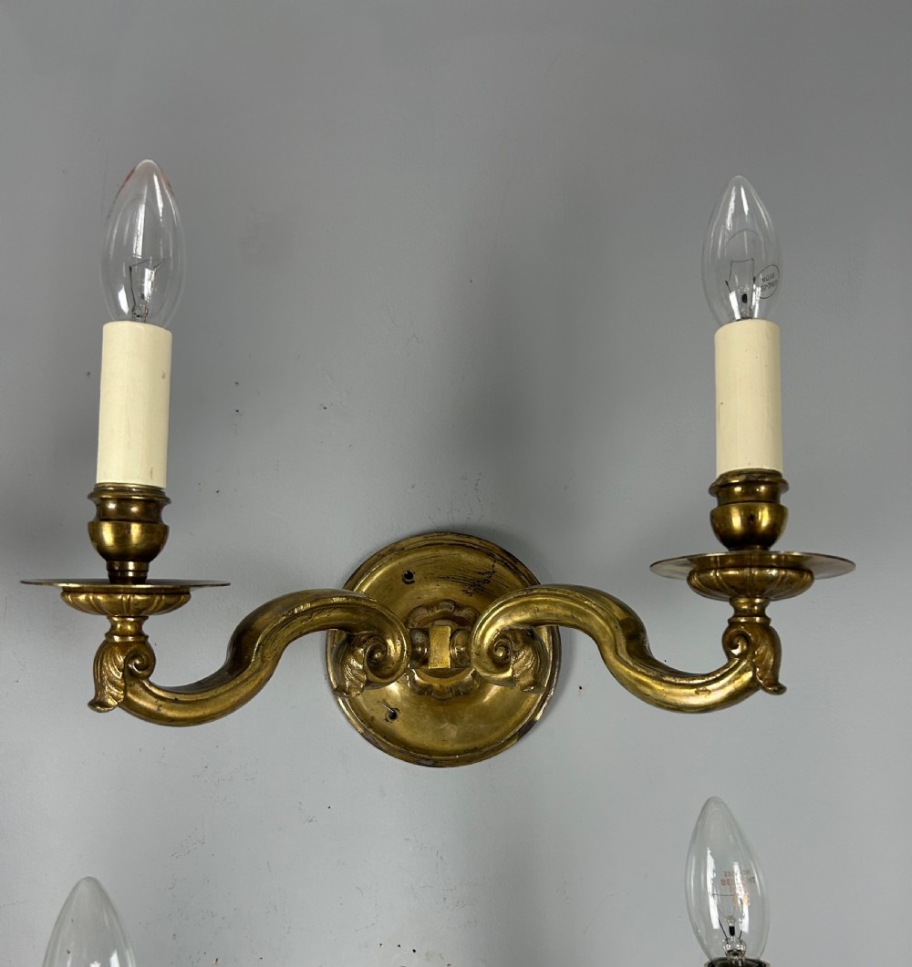 Set Of 4 English Brass Antique Wall Lights, Rewired View III