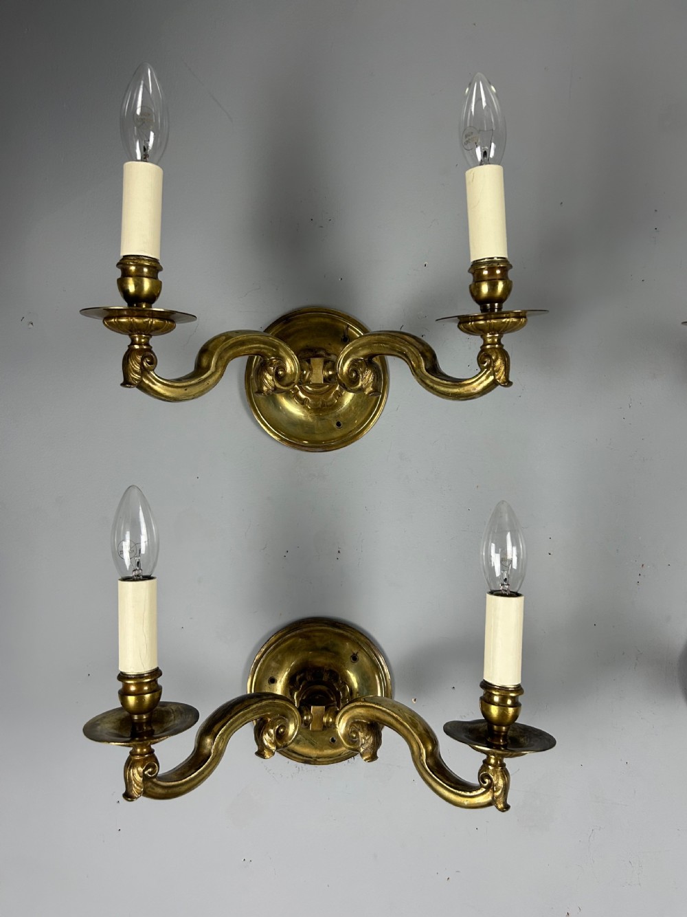 Set Of 4 English Brass Antique Wall Lights, Rewired View VII