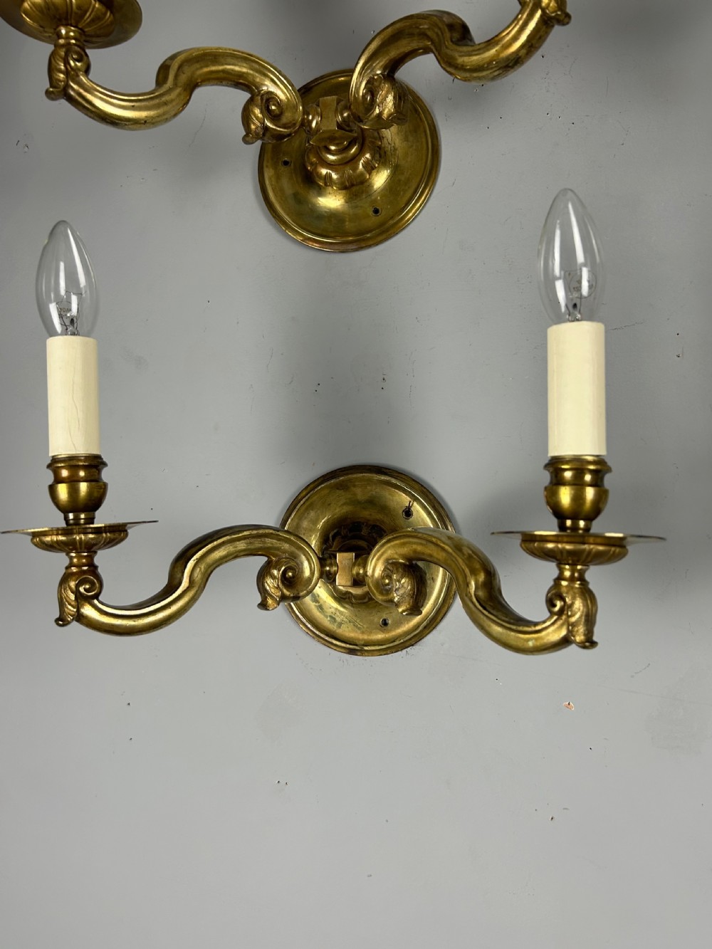 Set Of 4 English Brass Antique Wall Lights, Rewired View VIII