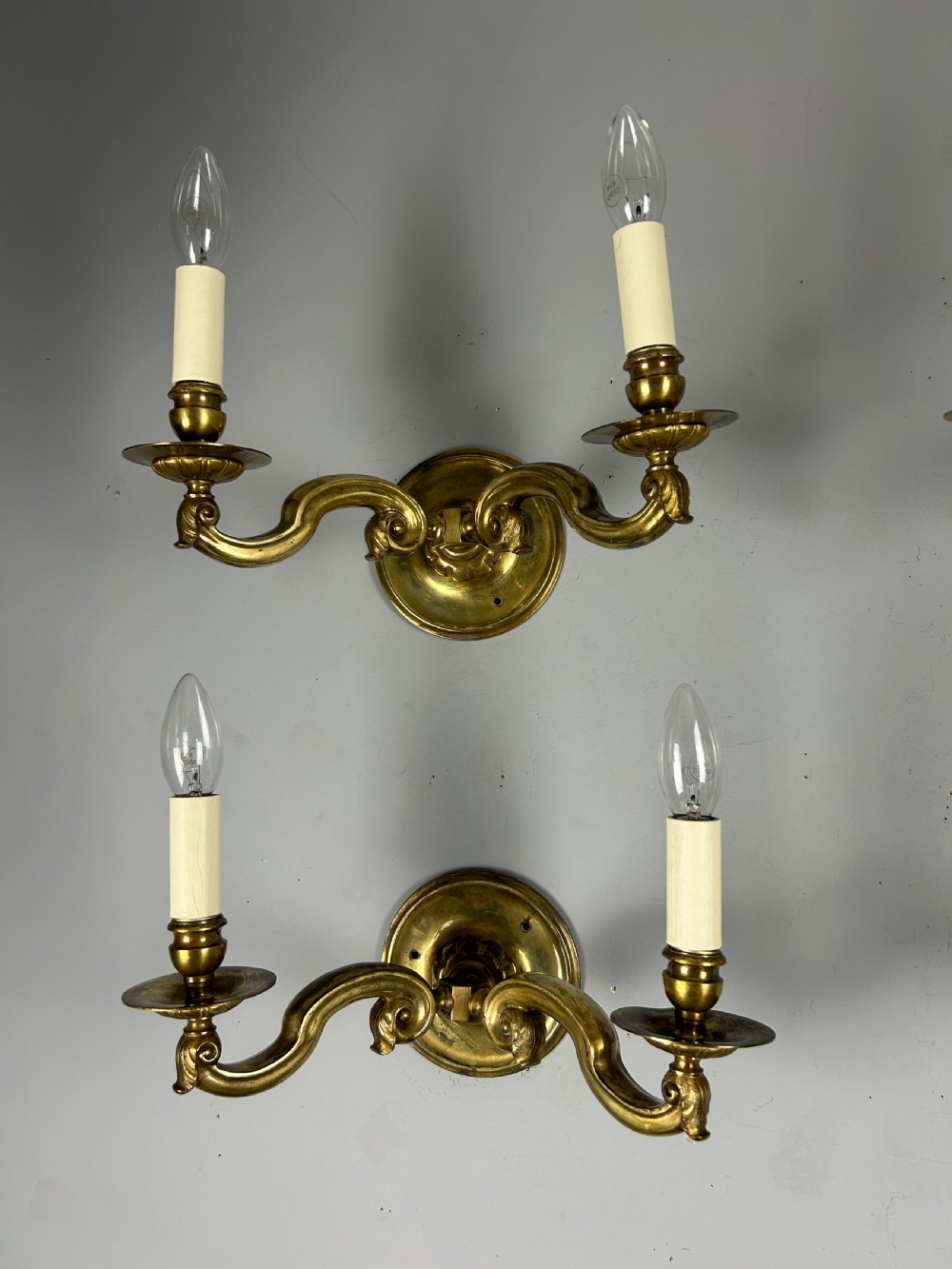 Set Of 4 English Brass Antique Wall Lights, Rewired View IX