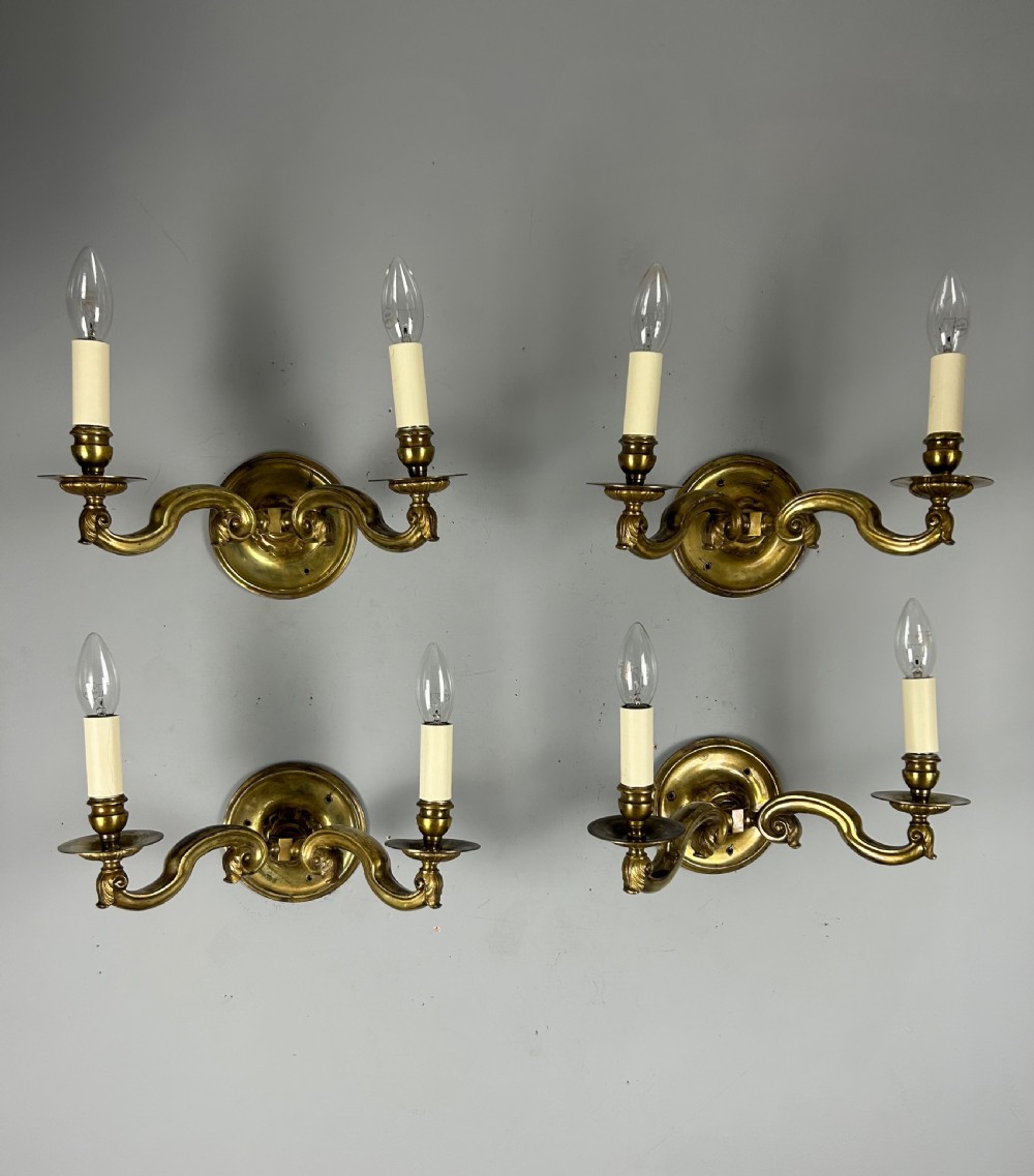 Set Of 4 English Brass Antique Wall Lights, Rewired View X