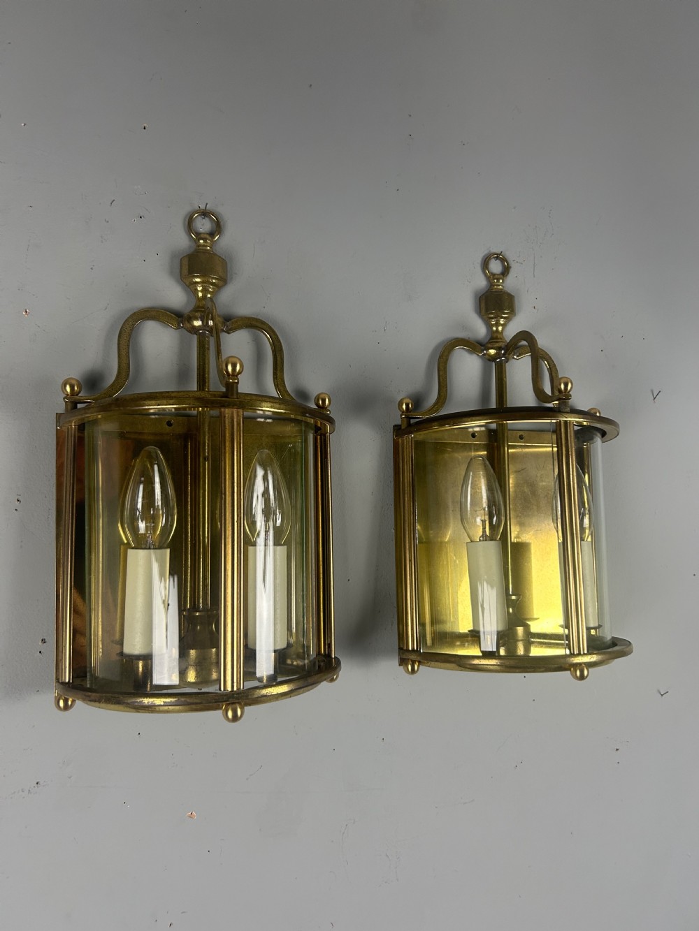 Pair of French Brass Half Wall Lantern Antique Wall Lights View VI