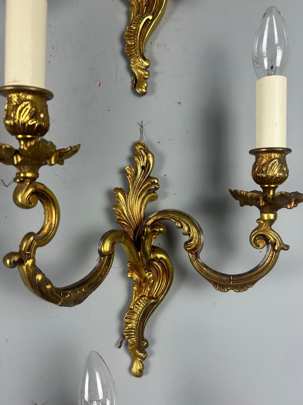 Set of 5 French Gilt Brass Antique Wall Lights View II