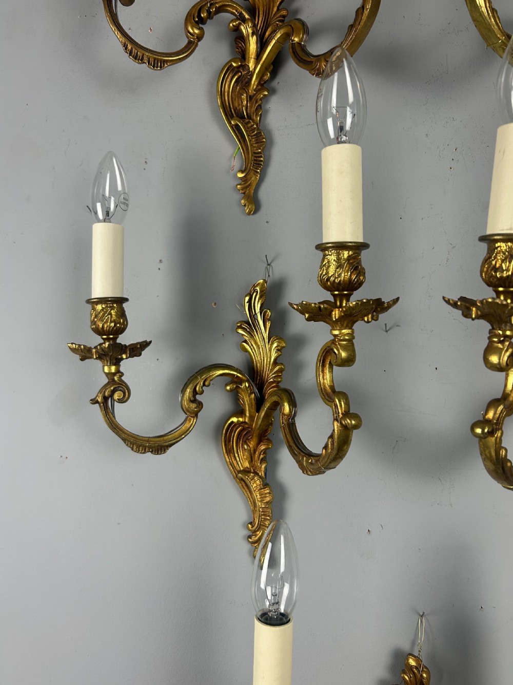Set of 5 French Gilt Brass Antique Wall Lights View III