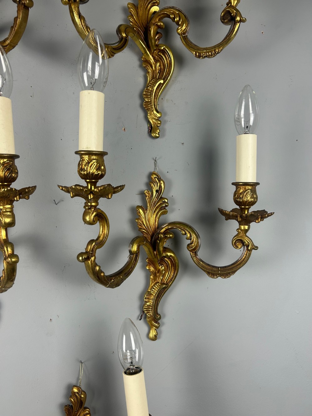 Set of 5 French Gilt Brass Antique Wall Lights View IV