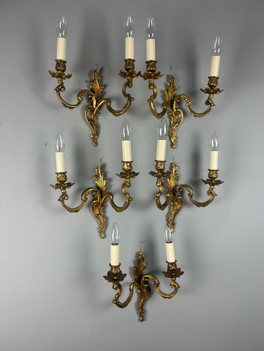 Set of 5 French Gilt Brass Antique Wall Lights View VI