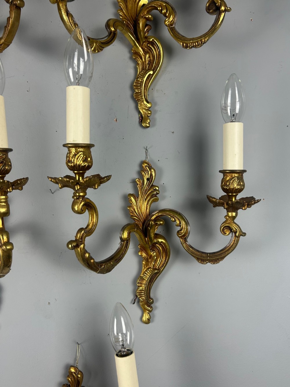 Set of 5 French Gilt Brass Antique Wall Lights View VIII
