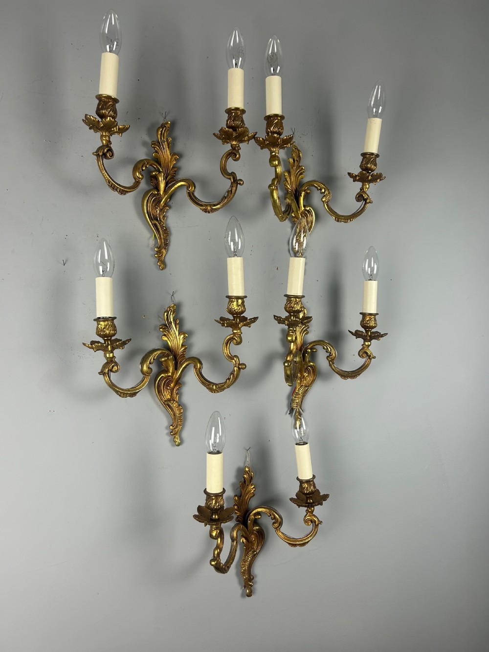 Set of 5 French Gilt Brass Antique Wall Lights View X