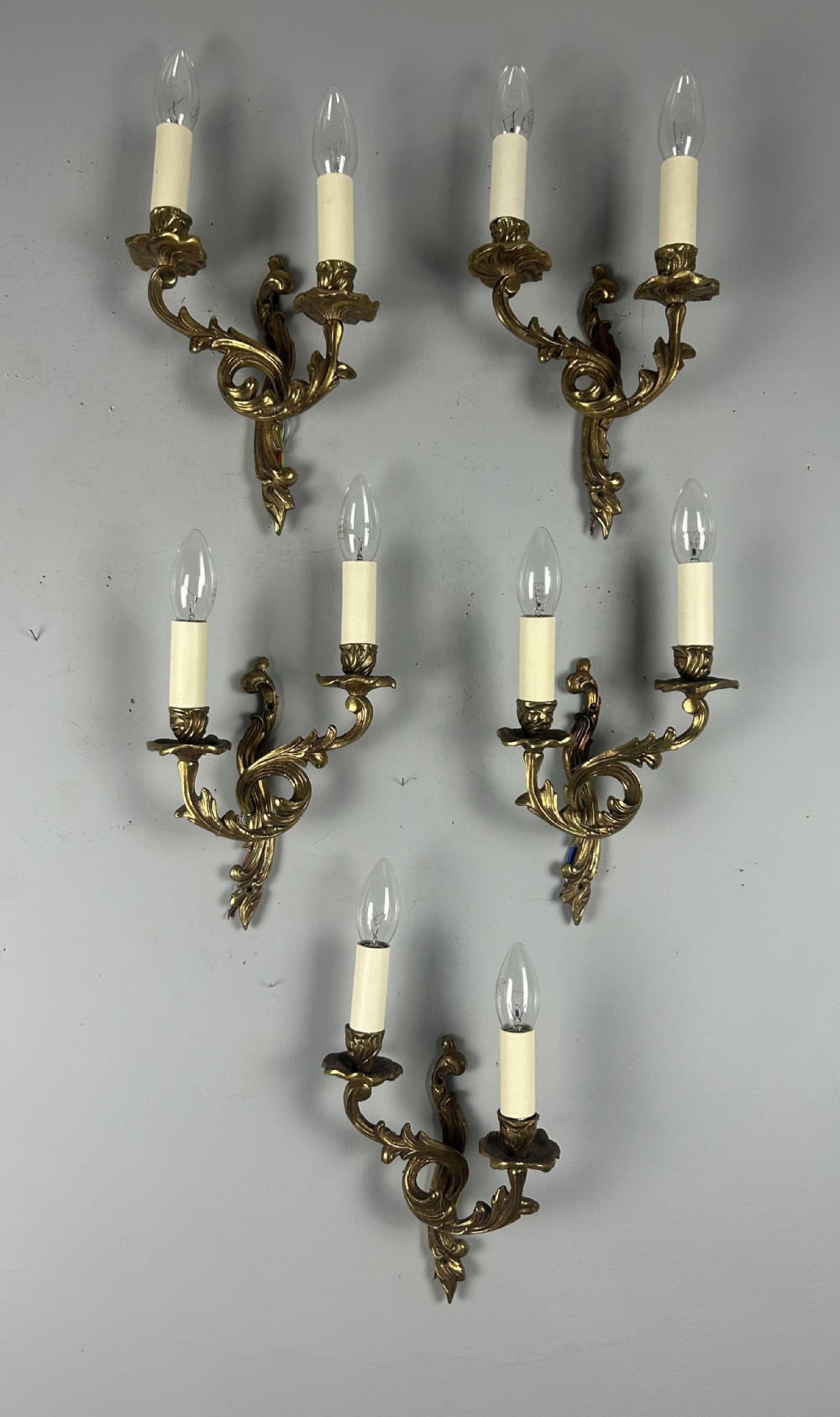 Set Of 5 French Gilt Brass Antique Wall Lights