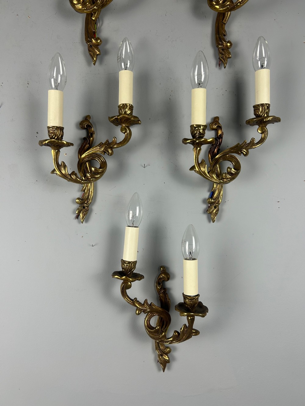 Set Of 5 French Gilt Brass Antique Wall Lights View V