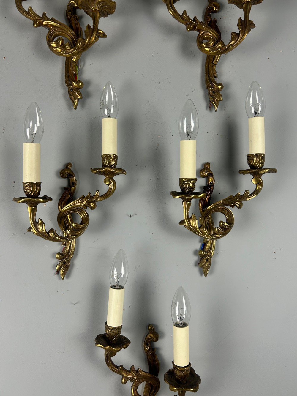 Set Of 5 French Gilt Brass Antique Wall Lights View VI