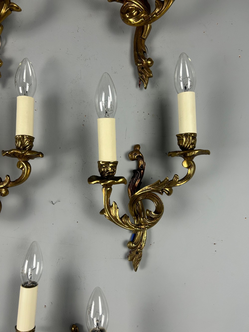 Set Of 5 French Gilt Brass Antique Wall Lights View VII