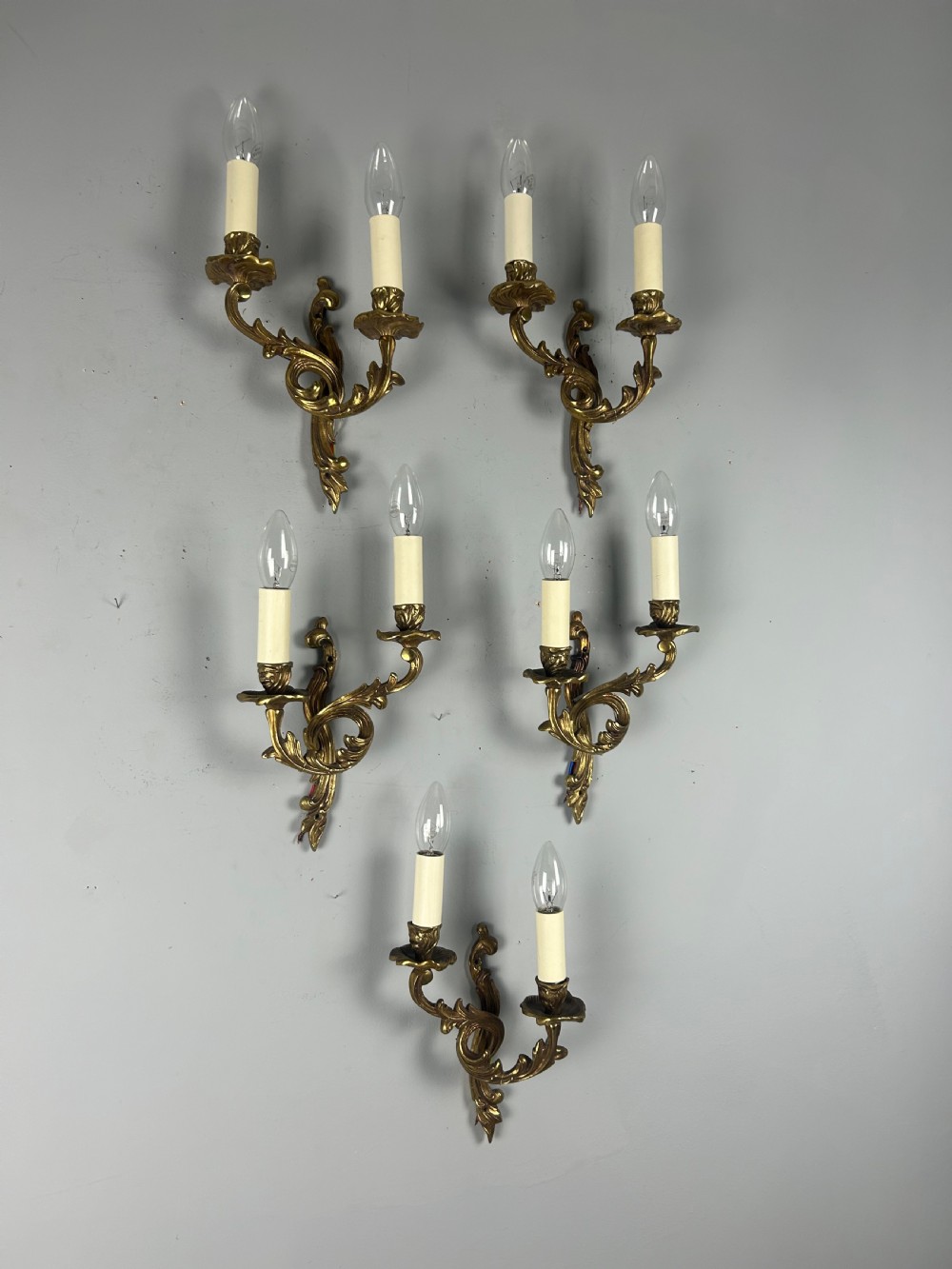 Set Of 5 French Gilt Brass Antique Wall Lights View IX