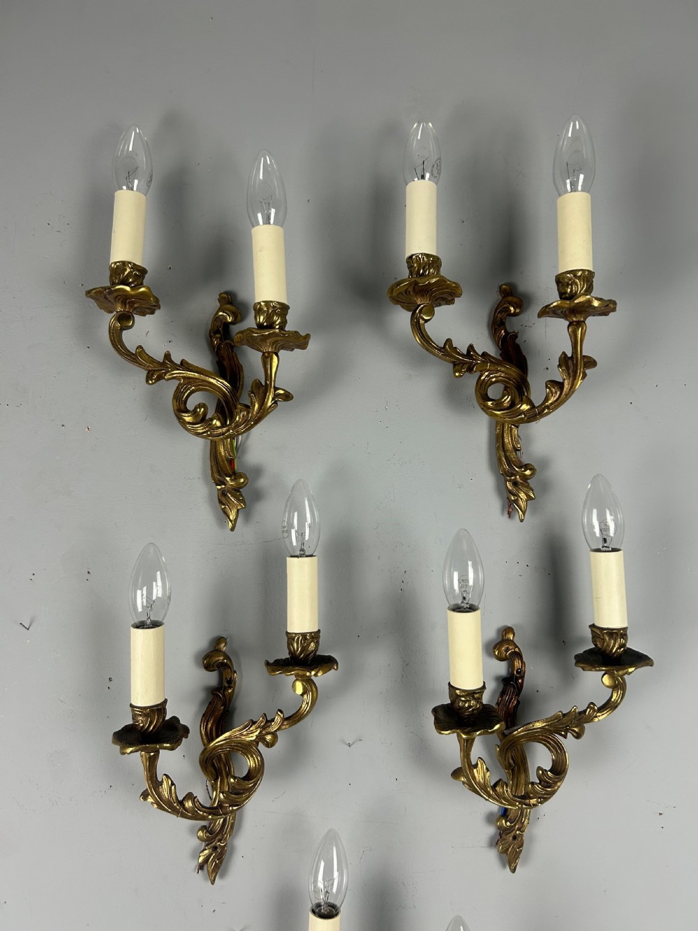 Set Of 5 French Gilt Brass Antique Wall Lights View X