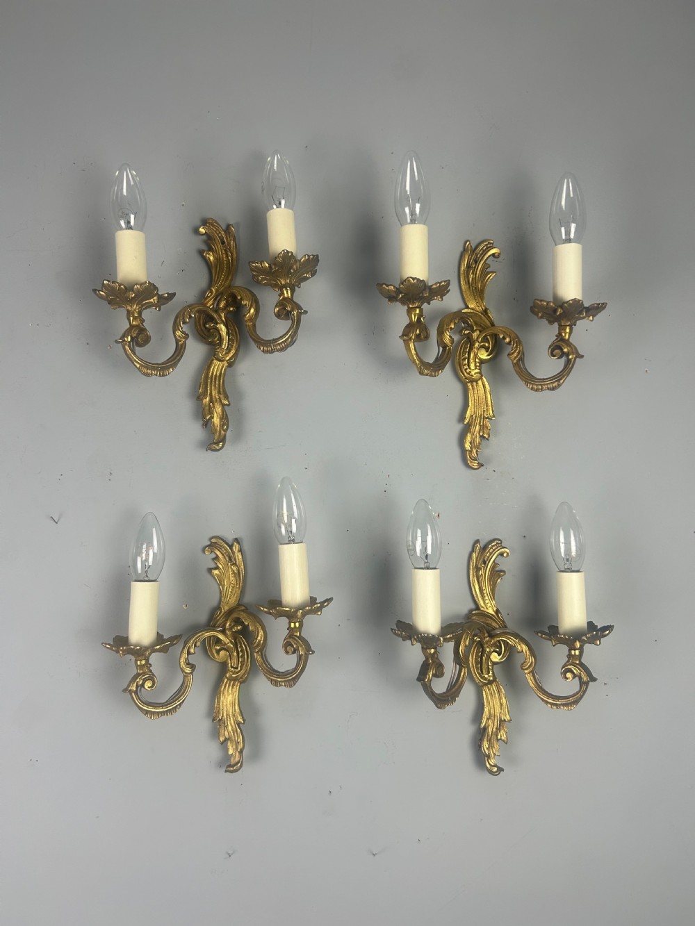 Set of 4 French Gilded Twin Arm Antique Wall Lights View II