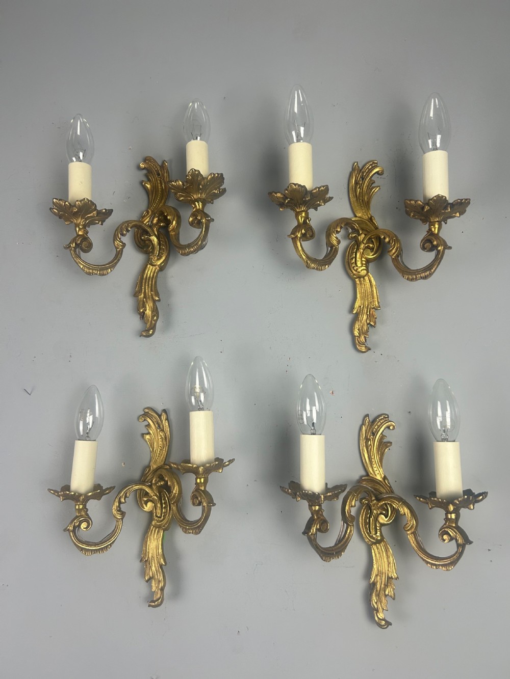 Set of 4 French Gilded Twin Arm Antique Wall Lights View VI