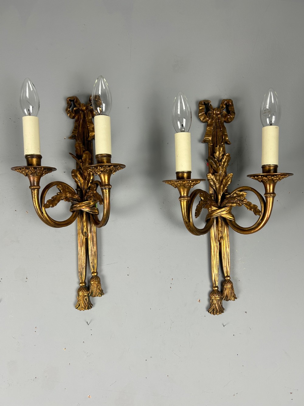 Pair Of Heavy French Gilt Bronze Antique Wall Lights, Rewired 