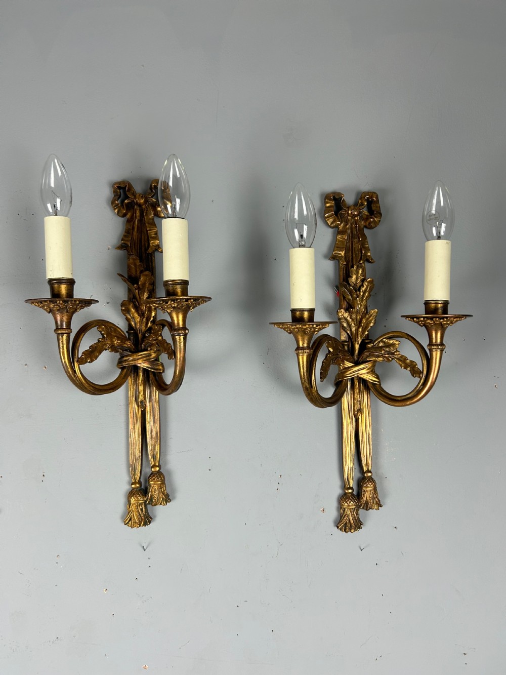 Pair Of Heavy French Gilt Bronze Antique Wall Lights, Rewired  View II