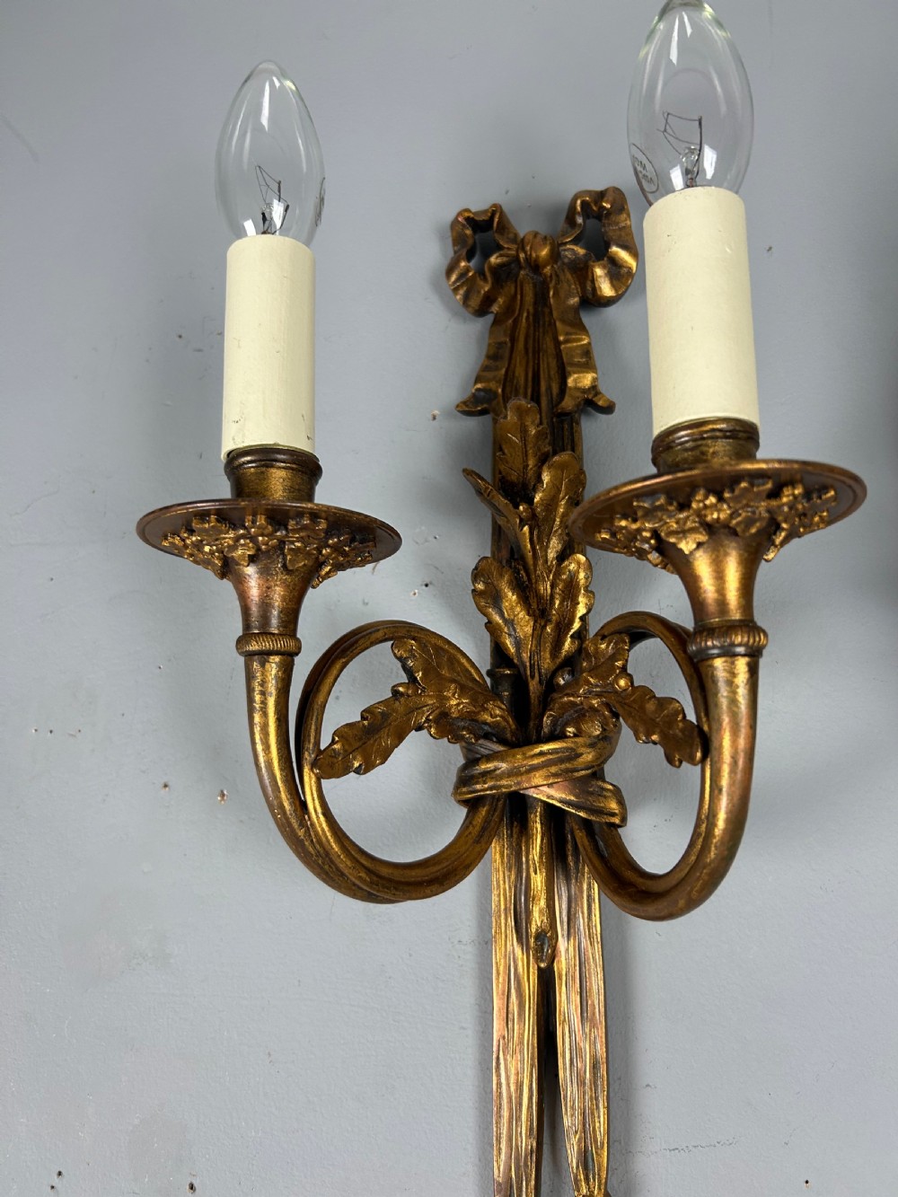 Pair Of Heavy French Gilt Bronze Antique Wall Lights, Rewired  View III