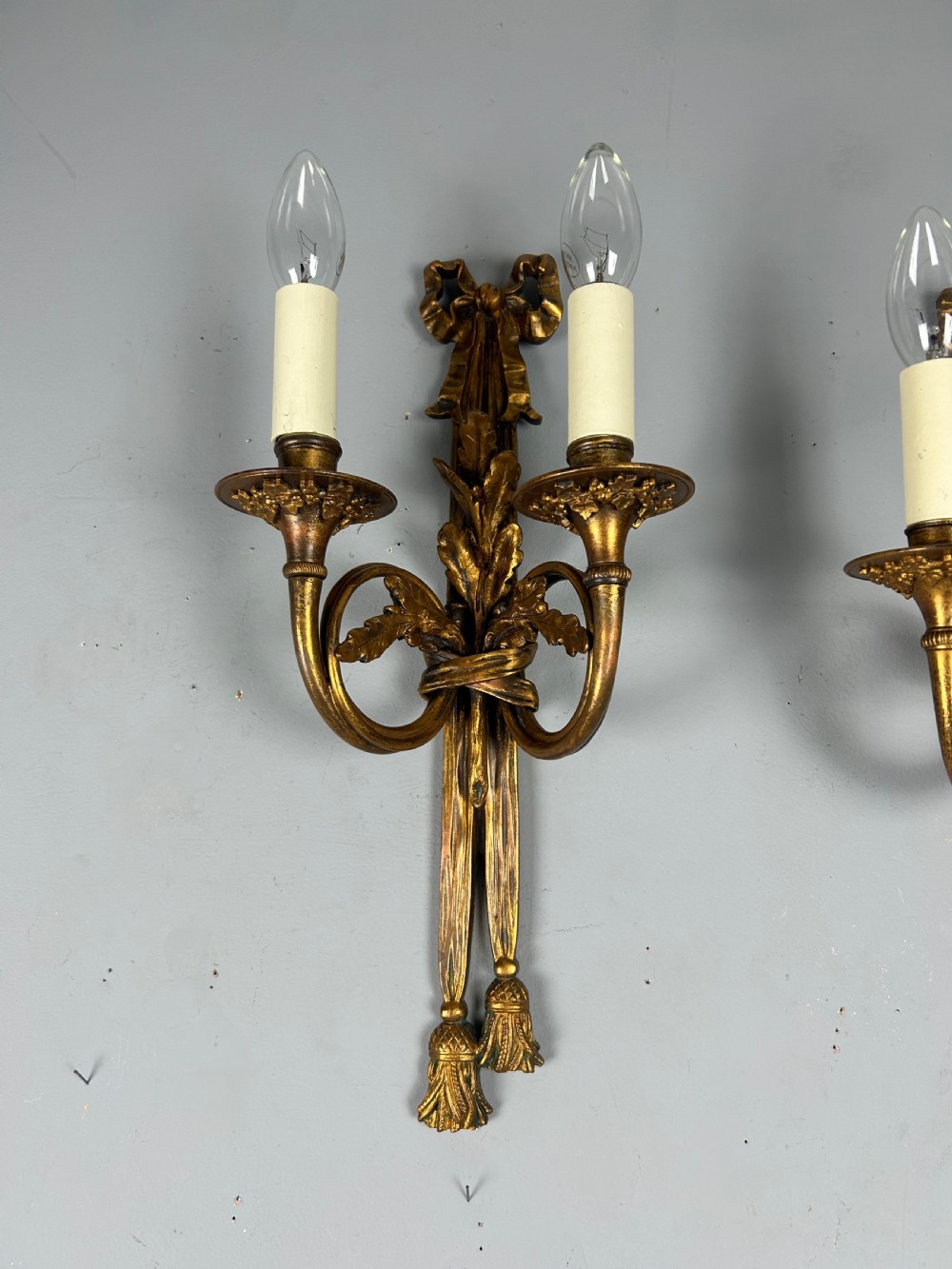 Pair Of Heavy French Gilt Bronze Antique Wall Lights, Rewired  View IV