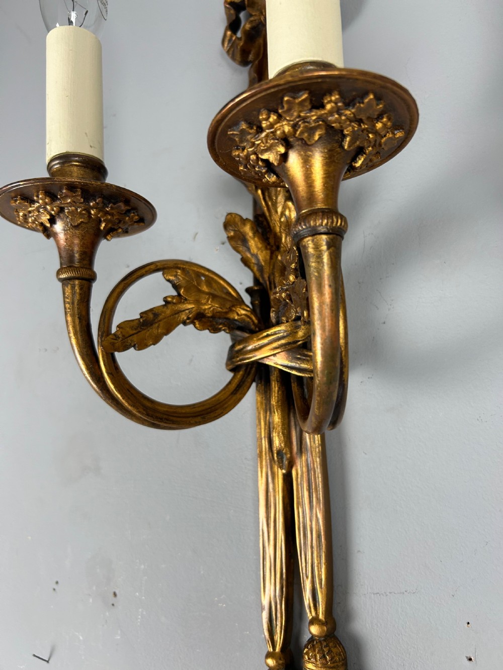 Pair Of Heavy French Gilt Bronze Antique Wall Lights, Rewired  View V