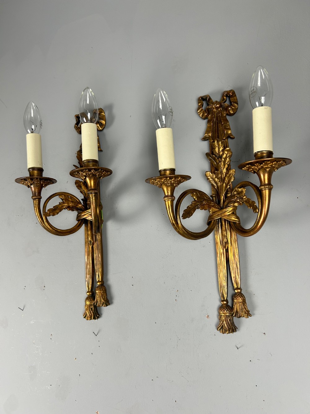 Pair Of Heavy French Gilt Bronze Antique Wall Lights, Rewired  View VI