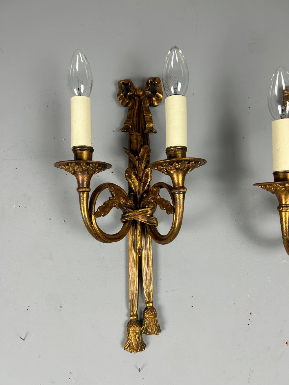 Pair Of Heavy French Gilt Bronze Antique Wall Lights, Rewired  View IX