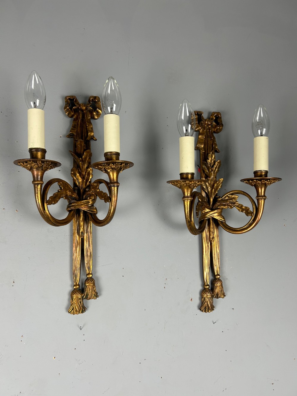 Pair Of Heavy French Gilt Bronze Antique Wall Lights, Rewired  View X