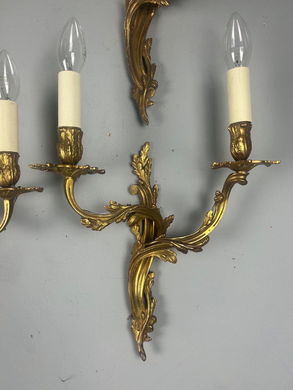 Set Of 4 Gilt French Antique Wall Lights, Rewired View II