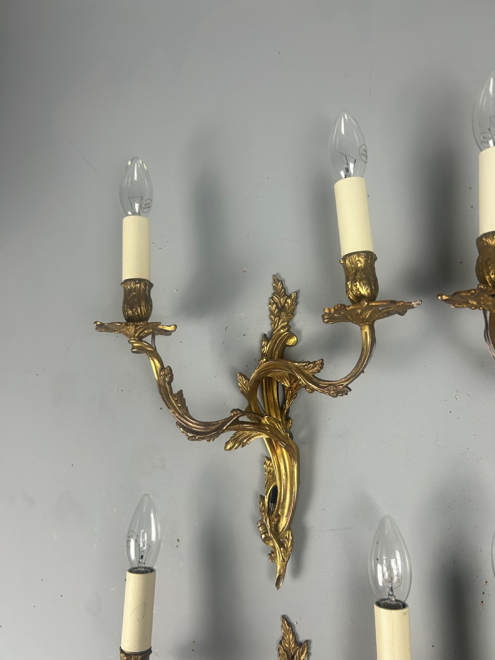 Set Of 4 Gilt French Antique Wall Lights, Rewired View III