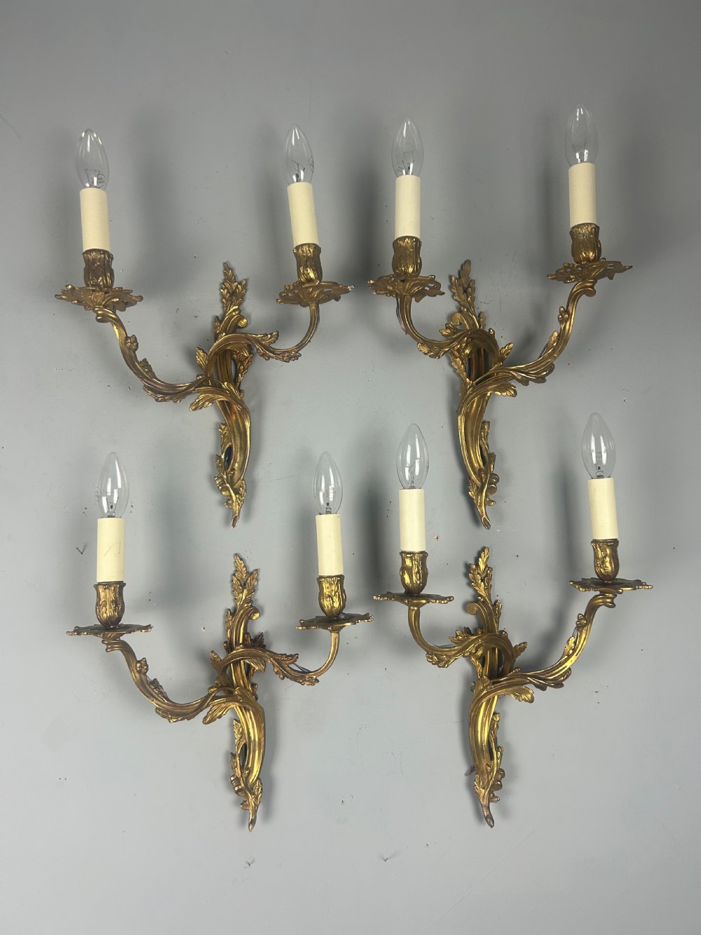 Set Of 4 Gilt French Antique Wall Lights, Rewired View IV