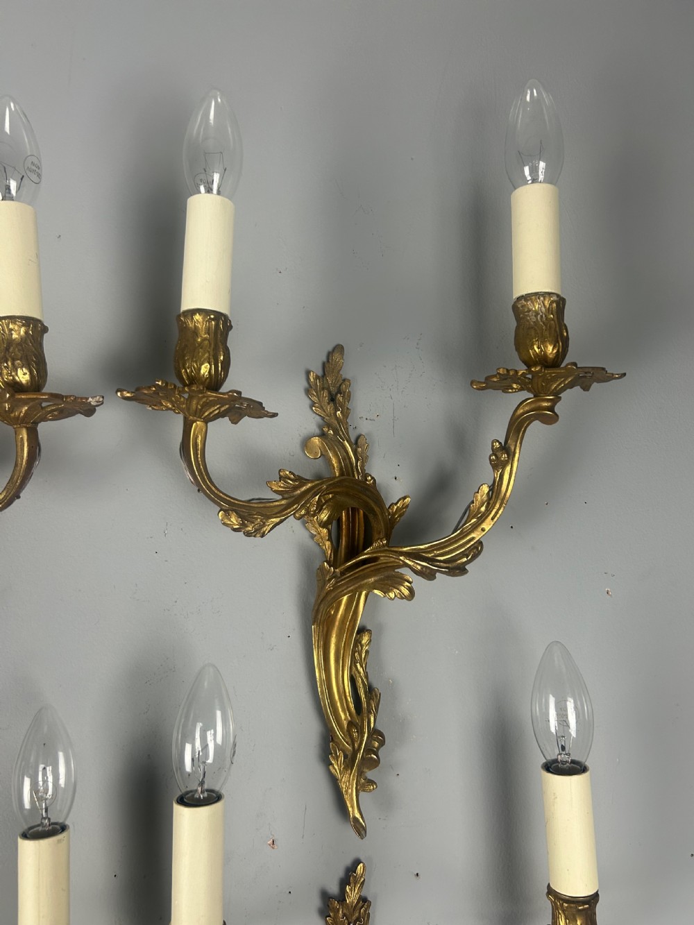 Set Of 4 Gilt French Antique Wall Lights, Rewired View V