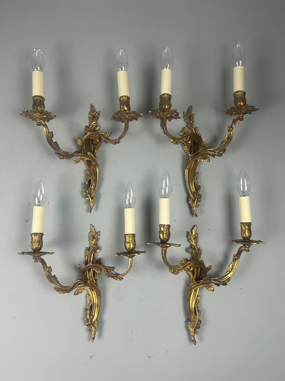 Set Of 4 Gilt French Antique Wall Lights, Rewired View VIII