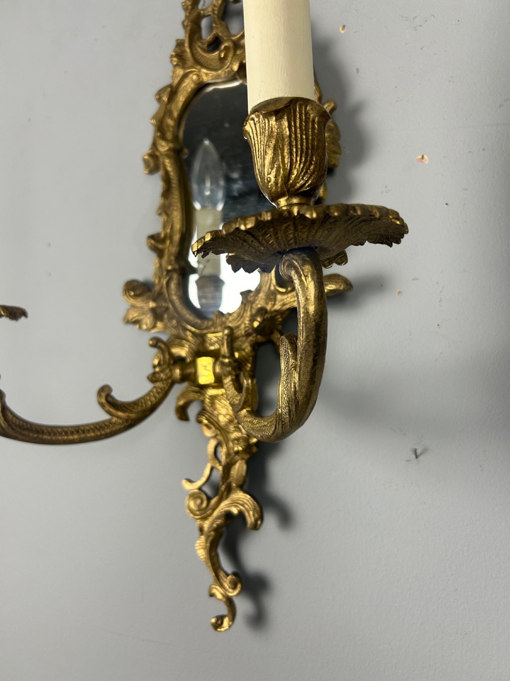 French Pair Of Gilded Antique Girandoles, Wall Lights  View II
