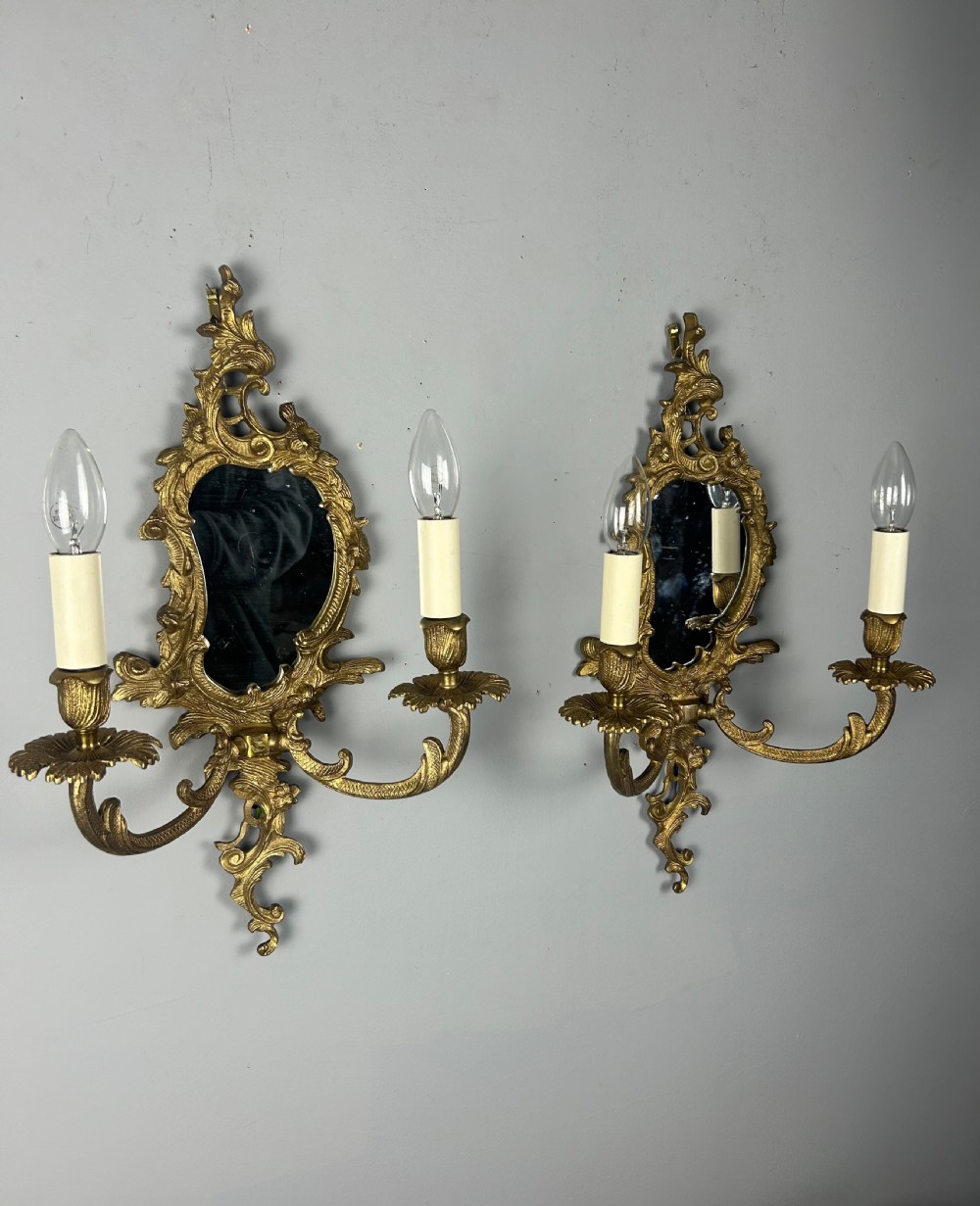 French Pair Of Gilded Antique Girandoles, Wall Lights  View V