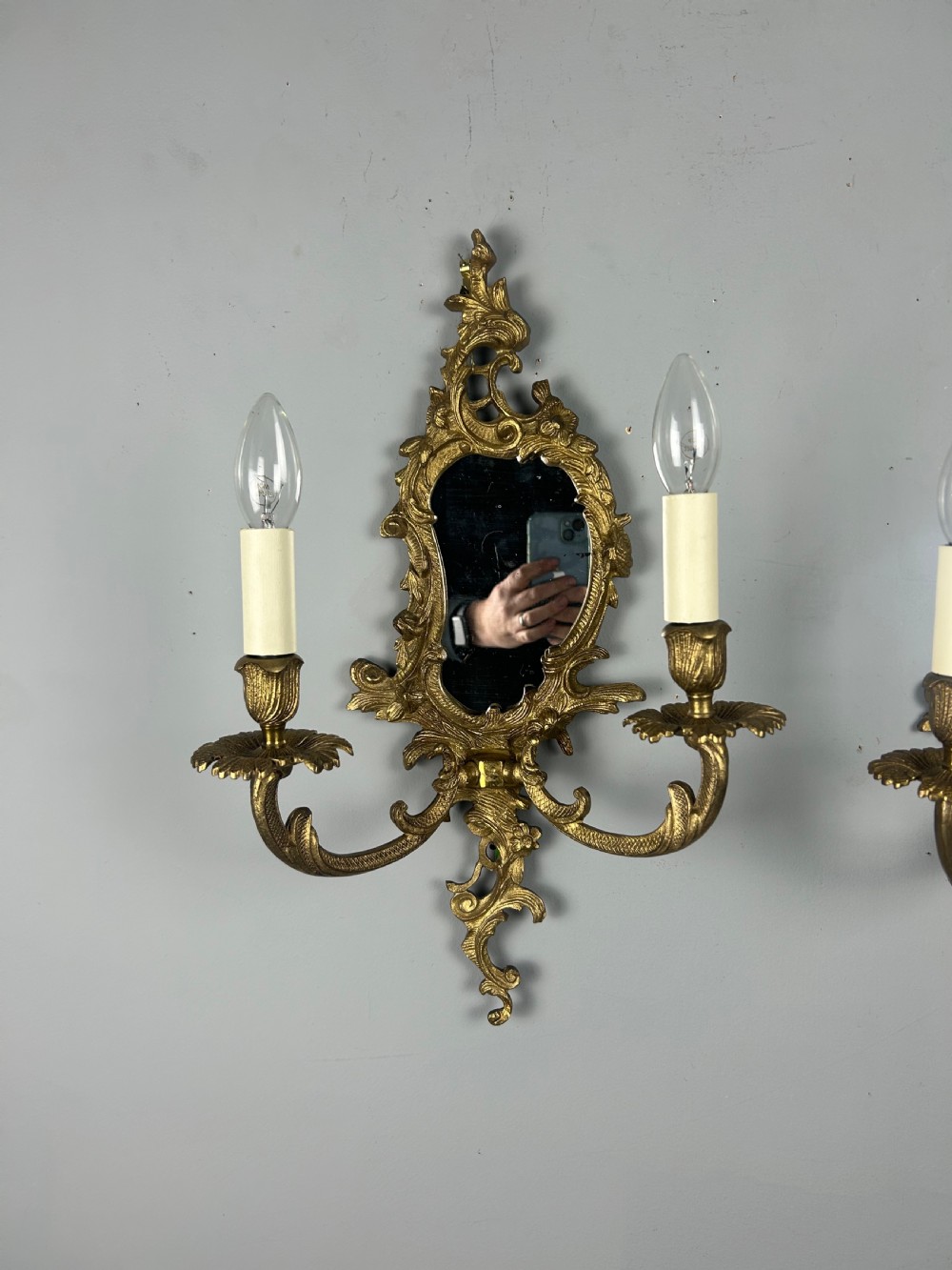 French Pair Of Gilded Antique Girandoles, Wall Lights  View X