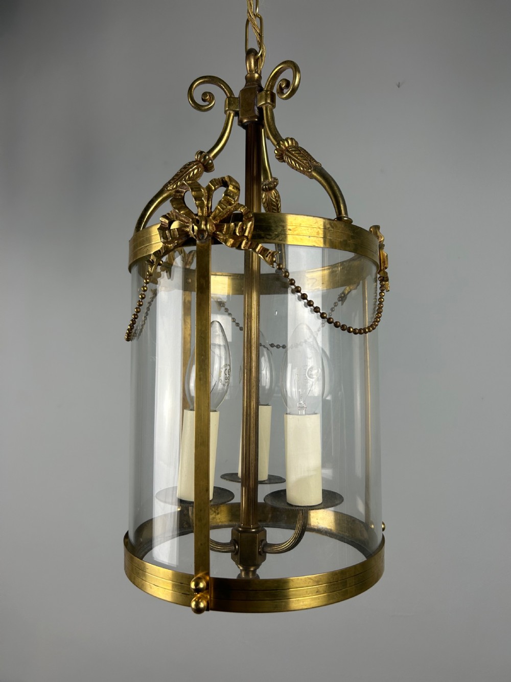 French Triple Light Brass Antique Lantern View II