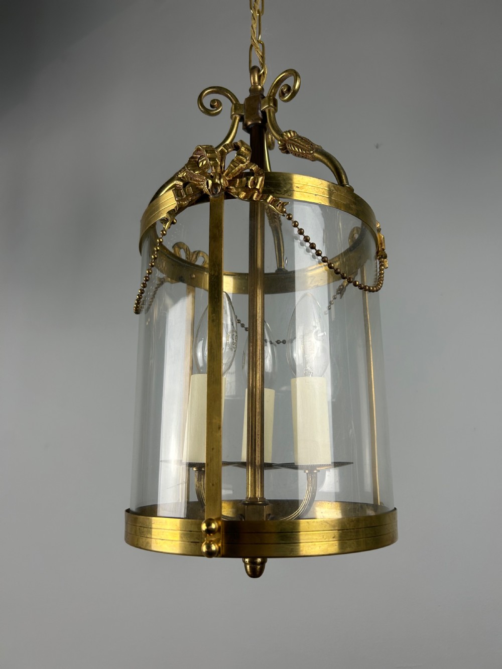 French Triple Light Brass Antique Lantern View III
