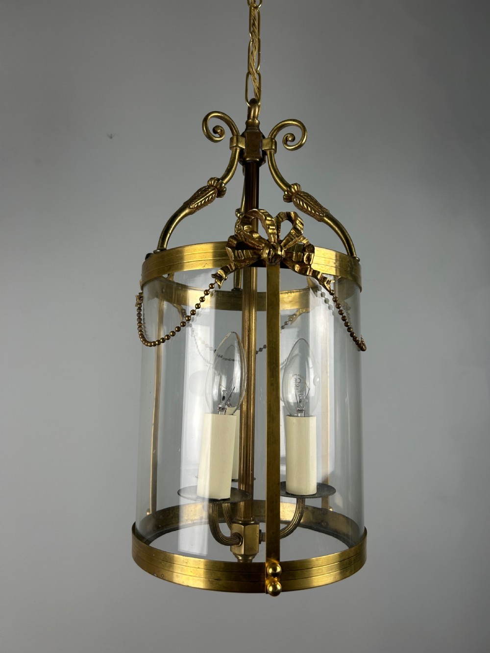 French Triple Light Brass Antique Lantern View IV