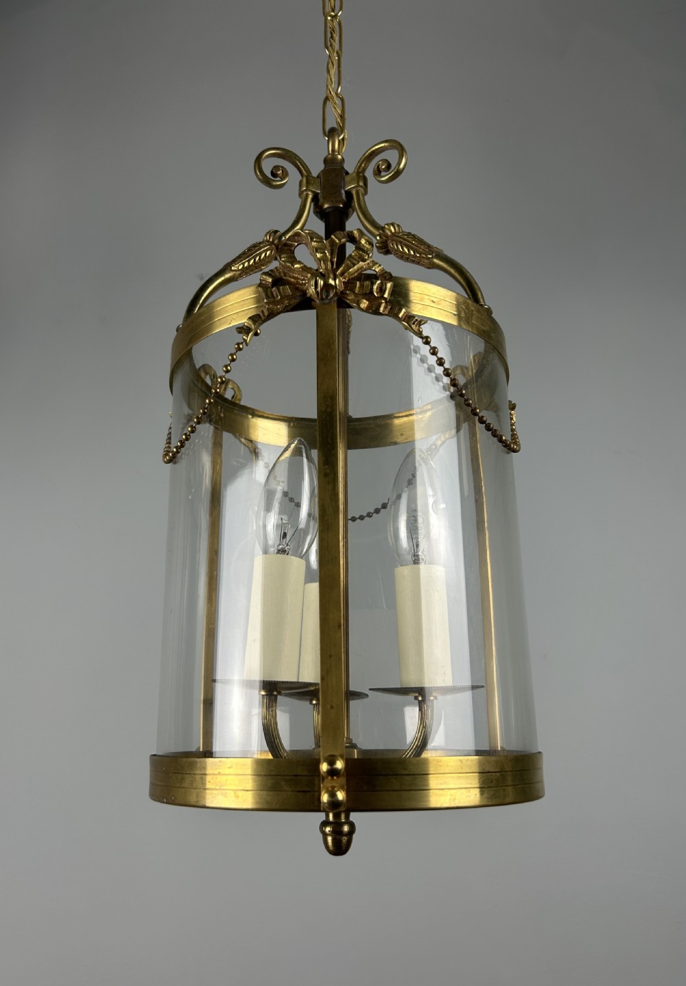 French Triple Light Brass Antique Lantern View V