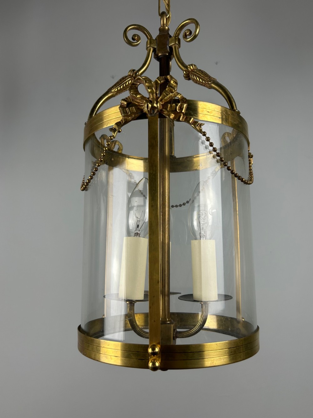 French Triple Light Brass Antique Lantern View VI