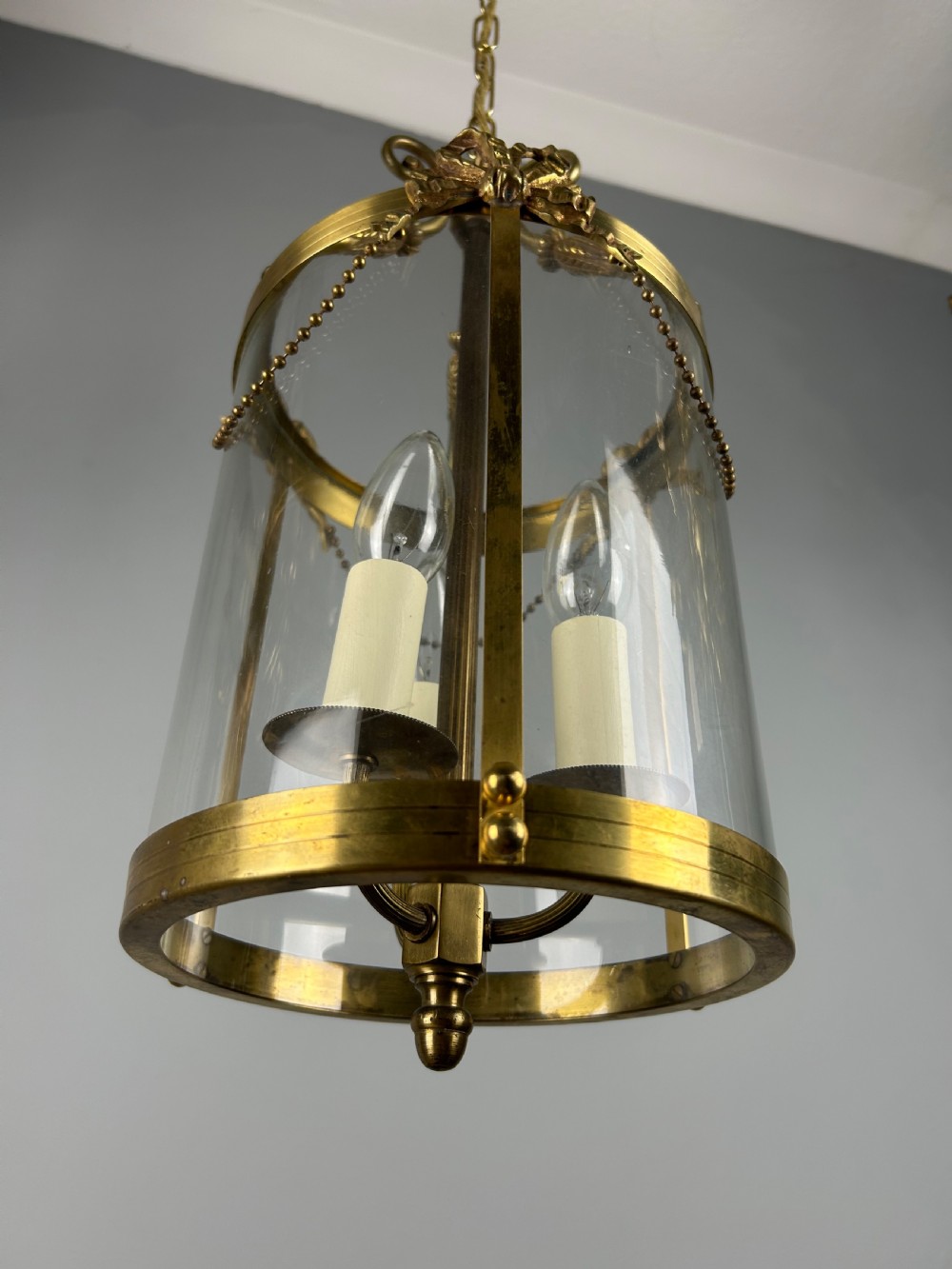 French Triple Light Brass Antique Lantern View IX