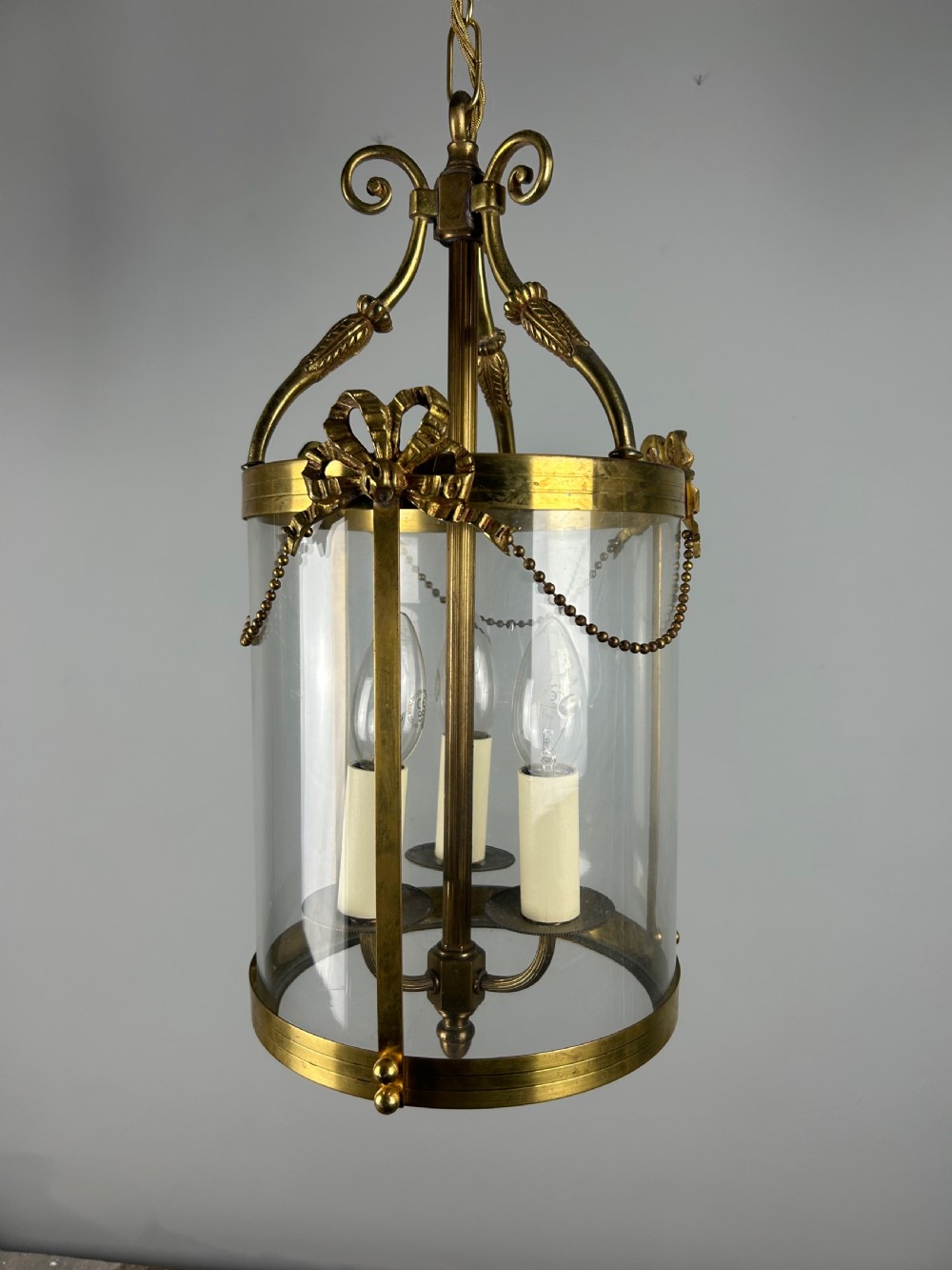 French Triple Light Brass Antique Lantern View XI