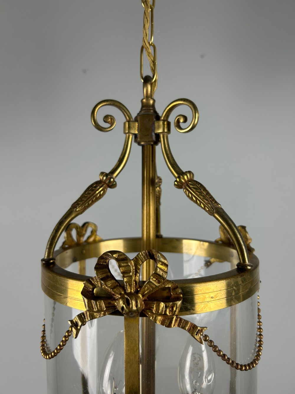 French Triple Light Brass Antique Lantern View XII
